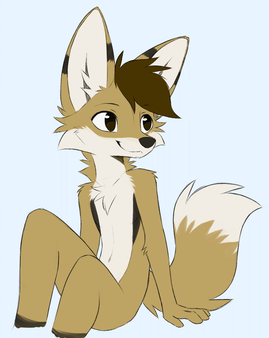 Kobaj taking a break to sit down and look off into the distance with a very content and happy expression.