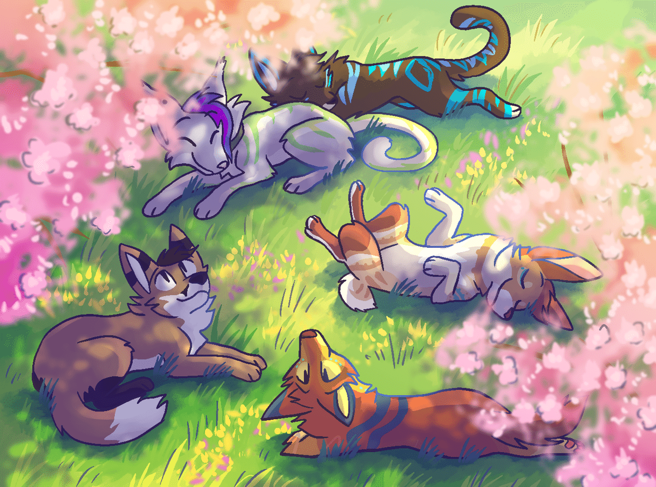 Kobaj and friends all lounging in the spring sun.