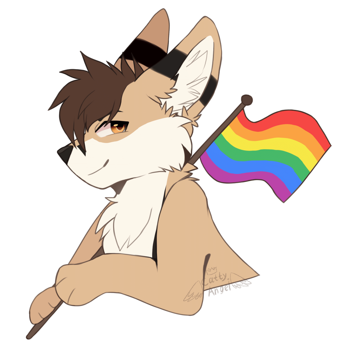 Kobaj holding up a pride flag.