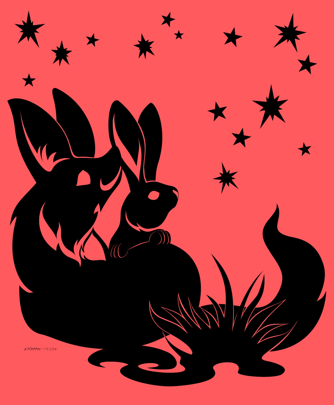 Kobaj snuggling with his favorite bunny friend under the stars.