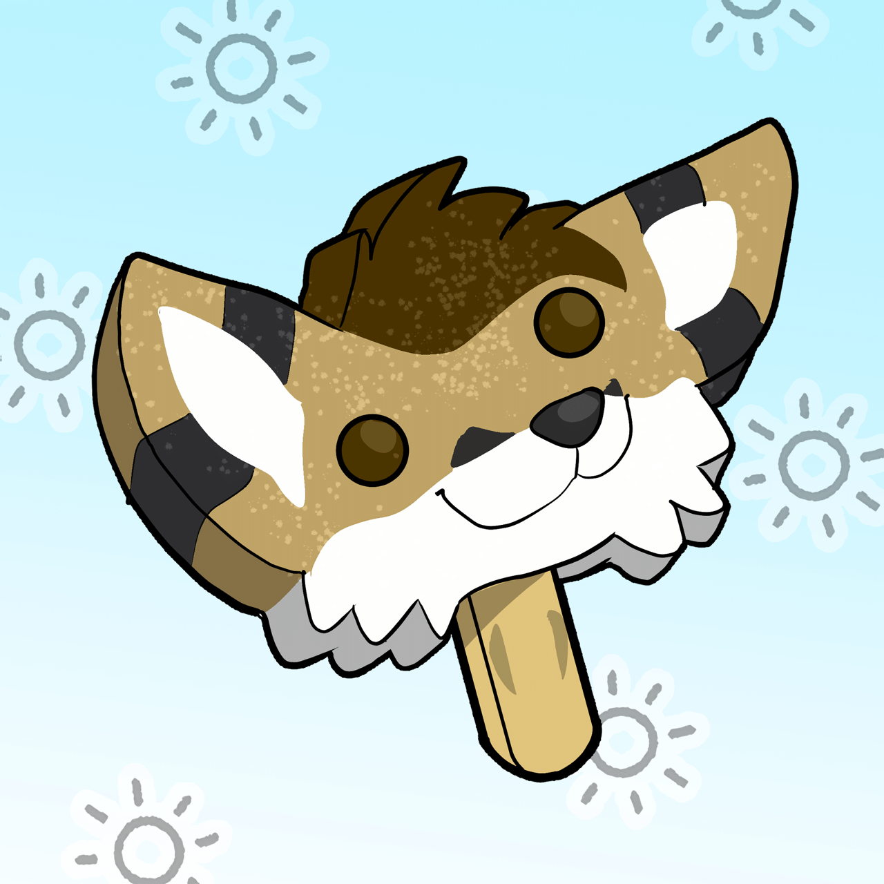 Kobaj drawn like one of those cartoon character popsicles.