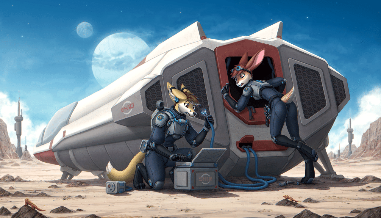 Kobaj and Woofy try to repair the space ship on a strange planet.