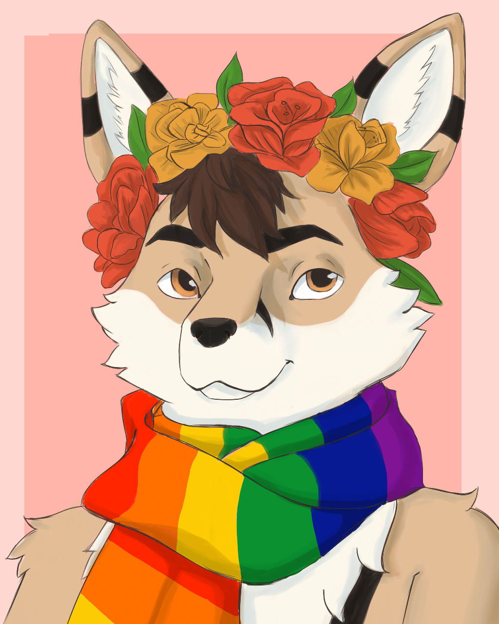 Kobaj wearing a crown of pretty flowers.