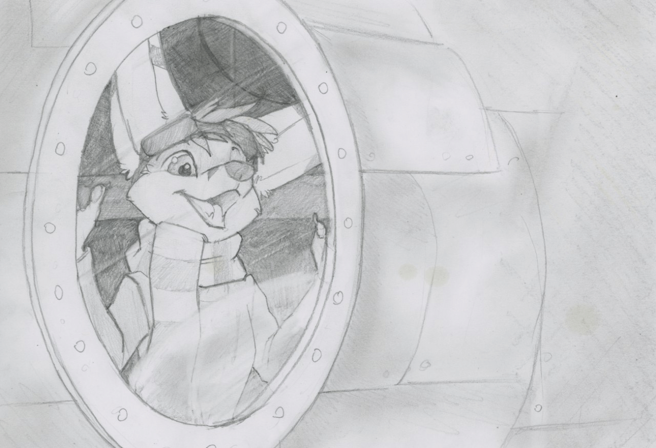 Kobaj lifts off inside of his rocket, watching the world pass by him below.