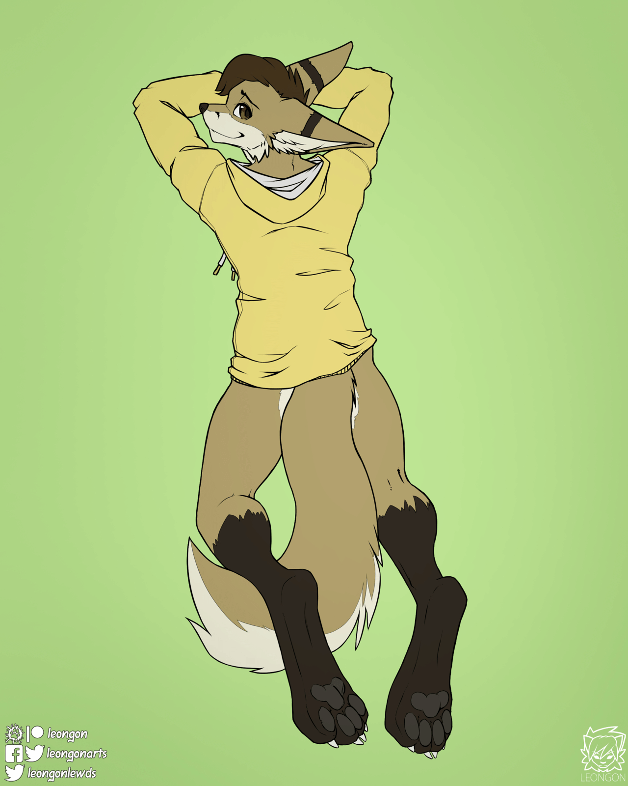 Kobaj wearing nothing but a hoodie, in color.