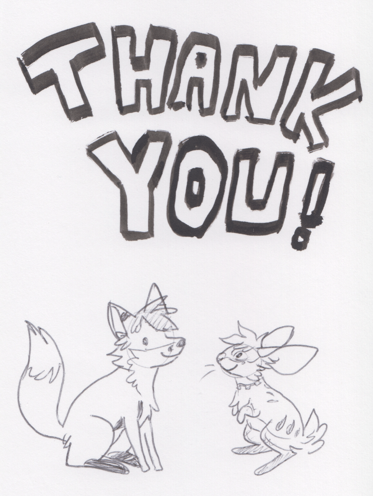 Kobaj sitting next to woofy underneath a giant banner that says thank you.