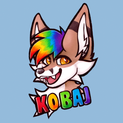 Kobaj died his hair rainbows and shows off his colorful style with a big grin.
