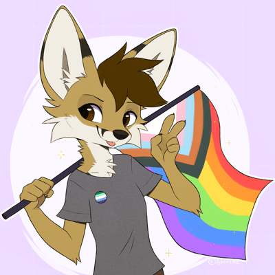 Kobaj waving a pride flag and wearing a gay pride pin to showcase his support.