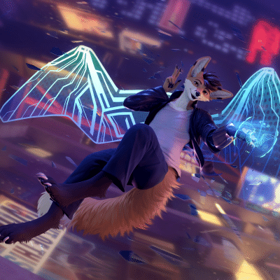 Kobaj giving you a quick nod and wave as he deploys a pair of light-wings to fly off after crashing through a glass window 100 stories up in the air.