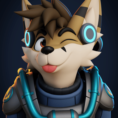 Kobaj modeled in 3d wearing a space suit and being cute.