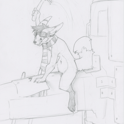 Kobaj hammers away, attempting to build a much bigger rocket.