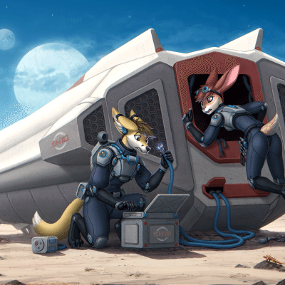 Kobaj and Woofy try to repair the space ship on a strange planet.