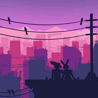 Kobaj and Woofy on a rooftop.